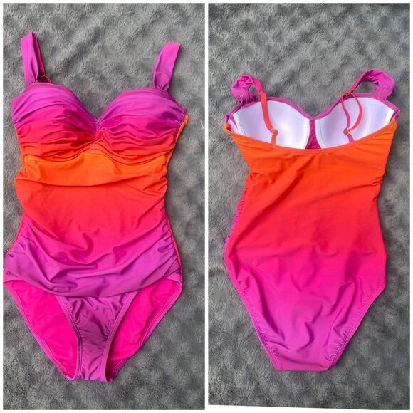 NWT Bleu Rod Beattie Ombre Shirred One Piece Swimsuit Size 8 Underwire Resort - Picture 11 of 16